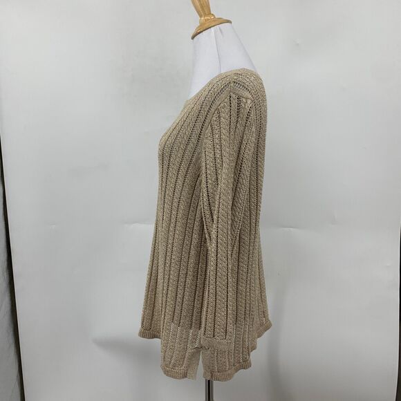 Talbots Sweater Womens XLP Gold Petite Linen Metallic Blend Open Knit Pullover - Picture 4 of 10